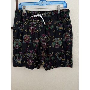 Empyre Mens Neon Graphic Swim Trunks Black Dragon Neon Tiger Board Shorts Size M